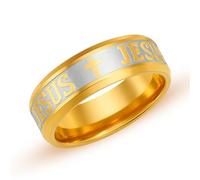 Uloveido Banda de Boda Cristiana 8mm Cruz Acero Inoxidable Ajuste Cómodo Fe Iglesia Anillo Grabado Escritura Inspiracional YA6266 (Oro, Talla 11)