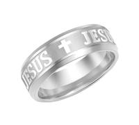 Uloveido Banda de Boda Religiosa Cruz 8mm Católica Jesús Fe Ajuste Cómodo Anillo Cristiano Grabado en Acero Inoxidable Inspiracional YA6266 (Color Metálico, Talla 22)