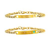 Uloveido Brazalete de Cadena Cubana de Titanio Chapado en Oro con circonita Rosa Azul - Charm His and Hers Pulseras a Juego para Parejas SN123 (Pulseras de Pares de Oro)