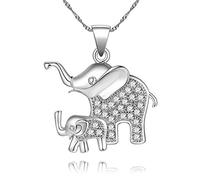 Uloveido Buena Suerte Mamá Niño Elefante Colgante Collar Mujeres Niñas Collar de Joyería de Color Plata PN4373 (White)