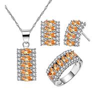 Uloveido Champagne Yellow Cubic Zirconia Collar/Pendientes/Anillo Cristal Menisco Conjunto de Joyas para Compromiso Boda Tamaño 19 T506-amarillo