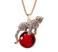 Uloveido Charm Big Rising Sun Esmalte Leopard Sweater Collar de Cadena Bling Collar Largo para Mujer YS842