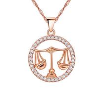 Uloveido Collar Colgante de Zodiaco de Libra para niñas Collar Chapado en Oro Rosa para Mujer Regalo de joyería de cumpleaños de Moda para niñas N1047