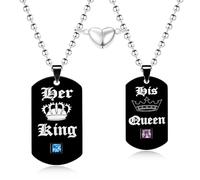 Uloveido - Collar con colgante de atracción mutua con colgante de His Queen and Her King - Collar militar para parejas para él y ella - Collar de acero inoxidable a juego para parejas, Una talla,