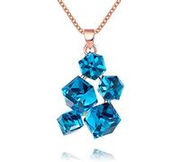 Uloveido Collar con colgante de cristal de circonita cúbica azul para mujer, chapado en oro rosa, joyería de moda con cinco circonitas cúbicas GR125, Vidrio, Circonia cúbica
