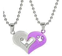 Uloveido Collar de Cadena de Cuentas de Acero Inoxidable con Colgante I Love You Puzzle Matching, Ideas de Regalos para él/Ella (Púrpura) SN102