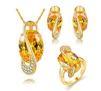 Uloveido Collar de Cadena de Oro de 18 Quilates Colgante de Cristal Amarillo Pendientes Colgantes Pendientes Grandes Ovalados Set para niñas (Oro, Tamaño 19) Y183