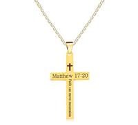 Uloveido Collar de cruz de acero inoxidable para hombres y mujeres - Joyería de fe versículo bíblico inspirador colgante grabado Faith Can Move Mountains Mateo 17:20, Acero inoxidable, No es una