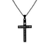 Uloveido Collar de cruz de acero inoxidable para hombres y mujeres - Joyería de fe versículo bíblico inspirador colgante grabado Faith Can Move Mountains Mateo 17:20, Acero inoxidable, No es una