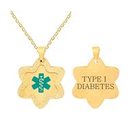 Uloveido Collar Médico con Estrella Brillante para Diabetes Tipo 1, Collar con Pendente de Bastón de Asclepio, Joyería Hipoalergénica con Información Sanitaria YA5503