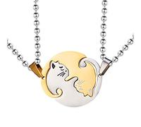 Uloveido Collar para Parejas His y Hers de Acero Inoxidable Chapado en Oro, Collar de Gato a Juego para Mujeres y Hombres SN156 (Dorado)