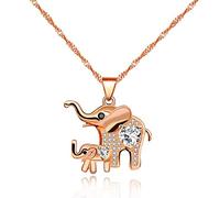 Uloveido Color Oro Rosa mamá niño corazón Cristal Elefante Colgante Collar para Mujeres niñas Buena Suerte Collar para Hija Madre y484