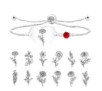 Uloveido Custom Engraving Birth Flower Bracelet with Birthstone, Adjustable Box Chain Rose Gold Plated Heart Charm Bracelets, Romantic Valentines or Birthday Jewelry for Her YA5542