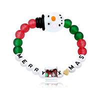 Uloveido Feliz Navidad pulsera de Navidad, 8 mm de ágata mate Lampwork cuentas de cristal, Navidad Santa Claus muñeco de nieve Apple Charms, Metal, vidrio de farol,