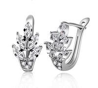 Uloveido Girl Marquise Cut White Zirconia cúbica U Pendientes de aro Platino plateado Laboratorio creado Diamante Pendientes de boda Y337 (Blanco)