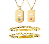 Uloveido Gold Color His Queen and Her King Collares y Pulseras de Titanio Parejas a Juego Conjunto de Joyas de Cadena de eslabones cubanos Regalos de San Valentín SN124 (Collar de Oro + Pulsera)