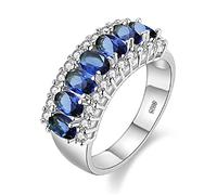 Uloveido Hermosos anillos de compromiso y aniversario de 7 piedras para mujer, con circonita cúbica ovalada, J501, Metal Cristal, Zirconia cúbica