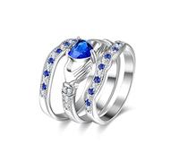 Uloveido HR314 - Juego de 3 anillos de compromiso para mujer, diseño de corazón azul irlandés Claddagh, J1/2(49.3mm), Cristal, 100%