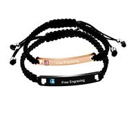 Uloveido Juego a juego para él y para ella, pulsera de pareja personalizada de acero inoxidable de titanio con grabado personalizado (un par) (negro y oro rosa)
