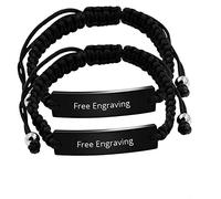 Uloveido Juego a juego para él y para ella, pulsera de pareja personalizada de acero inoxidable de titanio con grabado personalizado (un par) (Y861 negro y negro)
