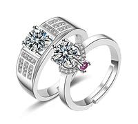 Uloveido Juego de 2 anillos de compromiso ajustables para él y para ella, diseño de rompecabezas a juego, alianzas de boda, regalos para parejas, LB018, ajustable, Metal, Circonita cúbica