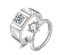 Uloveido Juego de 2 anillos de compromiso ajustables para él y para ella, diseño de rompecabezas a juego, alianzas de boda, regalos para parejas, LB018, Adjustable, Cristal, Zirconia cúbica