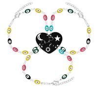 Uloveido Juego de 3 pulseras de corazón a juego con diseño de rompecabezas, ajustables, para protección de cuentas de mal de ojo, regalos de amistad de la suerte, Metal, No es una piedra preciosa
