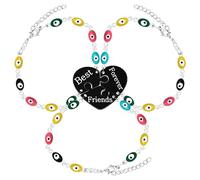 Uloveido Juego de 3 pulseras de corazón a juego con diseño de rompecabezas, ajustables, para protección de cuentas de mal de ojo, regalos de amistad de la suerte, adjustable, Metal, Circonita cúbica