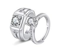 Uloveido - Juego de anillos de boda para él y para ella (2 unidades, diamante simulado, solitario, anillo de compromiso y alianzas de boda para parejas Plateado