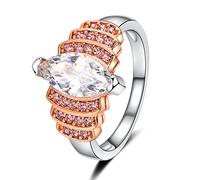 Uloveido Marquise Cut Clear Cubic Zirconia Bow Tie Anillo de Promesa para Mujer, Platino Plateado Dos Tonos Anillos (tamaño 11) Y359