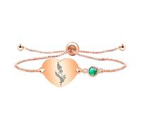 Uloveido May Birthstone Love Heart Bracelet with Lily of the Valley Birth Flower - Rose Gold Plated, Adjustable Box Chain, Symbolizing Humility & Happiness, Ideal Jewelry for Birthday - YA5542