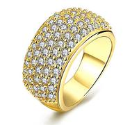 uloveido Mujer 5 fila chapado en oro dorado Ancho de Micropave CZ Eternity banda anillo CR002