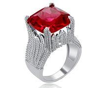 Uloveido Mujeres Chapado en Oro Blanco Forma de Llama Súper Grande Cuadrado Rojo Cubic Zirconia Anillo Anillos de Compromiso de Banda Ancha de Boda (Tamaño 11) RA0414