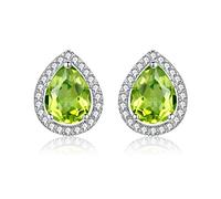 Uloveido Pendientes de perlas de peridoto de plata de ley 925 con corte de pera para mujer Joyas de aniversario de piedra natal de agosto CR004