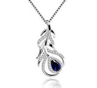 Uloveido Plata de Ley 925 Corte de Pera 0.4ct Creado Zafiro lágrima Pluma Hoja Flor Colgante Collar de Piedra de Nacimiento Platino Plateado FN101