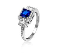 Uloveido Plata de ley 925 Cuadrado y redondo Azul Circón Anillos de cruz cristiana Cojín cuadrado Corte Laboratorio Zafiro Azul CZ Alianza de media eternidad 3g (Azul, Talla 19) JZ102