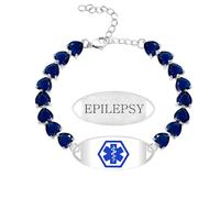 Uloveido Pulsera con Alerta de Epilepsia y Cadena de Cristal Personalizada - Joyería de Emergencia con Diseño Elegante de Corazón, Grabado Ajustable de Información Médica YA5731