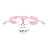 Uloveido Pulsera contra el cáncer de mama Hope is Stronger Than Fear - Joyería con lazo rosa personalizable - Placa de acero inoxidable ajustable con cordón - Regalo de apoyo y fuerza