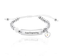 Uloveido Pulsera cuadrada de hematita de 6 mm con cruz lateral personalizada con nombre y fecha para mujeres y hombres Y1474, 6mm, Metal, Resina