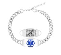 Uloveido Pulsera Cubana de Acero Inoxidable con Código QR, Alerta Médica Grabada para Alergias, Diabetes, Epilepsia y Anticoagulantes YA5948