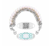 Uloveido Pulsera de alerta médica de doble capa con perlas de acero inoxidable para mujer, grabado personalizado o código QR, pulsera de identificación médica ajustable, doble cierre de langosta