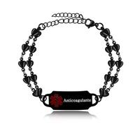 Uloveido Pulsera de alerta médica delicada con doble cadena y símbolo de serpiente, pulsera de emergencia con Anticoagulante grabado en acero inoxidable, joya de alerta de salud impermeable