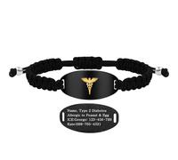 Uloveido Pulsera de alerta médica grabada con código QR dinámico o personalizado para hombres y mujeres, acero inoxidable, placa de identificación con símbolo médico dorado, ajustable, cuerda trenzada