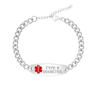 Uloveido Pulsera de Cadena Curb en Acero Inoxidable con Grabado para Diabetes Tipo II, Identificación Médica Personalizada para Hombre y Mujer YA5948