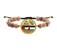 Uloveido Pulsera de herencia y solidaridad. Cuentas marrones con dije de bandera palestina. Joya cultural como regalo de recuerdo YS6020