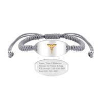 Uloveido Pulsera de identificación de alerta médica para hombres y mujeres, código QR dinámico u opciones grabadas personalizadas, cuerda trenzada ajustable, pulsera de contacto de emergencia de acero