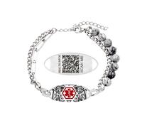 Uloveido Pulsera de identificación de emergencia de código QR grabado personalizado hombres y mujeres, diseño de cadena de granos y acero inoxidable, piedra de imagen natural YA5493 ajustable