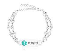 Uloveido Pulsera de identificación médica - pulsera de identificación de Alerta médica de doble corazón de acero inoxidable, adecuada para la abuela de la madre ya5198 (talla de elutol)