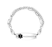 Uloveido Pulsera de Salud PACEMAKER, Joyería de Emergencia ID de Cadena Doble para Pacientes con Enfermedades Cardíacas para Mujeres y Regalo Familiar para Abuelas