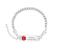 Uloveido Pulsera de Tenis Ajustable para Alerta de Diabetes Tipo II, Identificación Sanitaria Grabada Personalizada, Joyería Médica de Emergencia CZ para Mujer YA6001